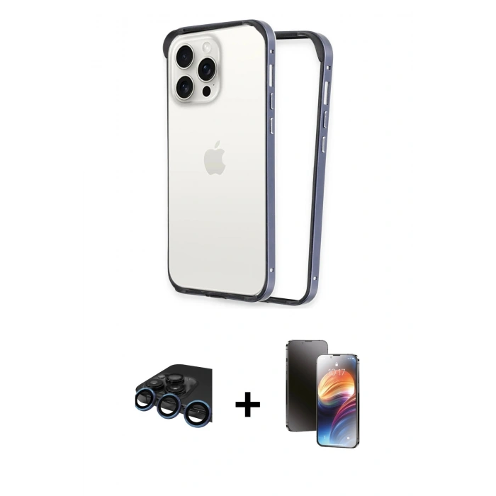 MARSİLYAN™- iPhone 15 Pro Kılıf Pusula Asil Koleksiyonu - Siyah 3D Antistatik Mat Seramik Nano Ekran Koruyucu + Raze Metal Kamera Lens - LT