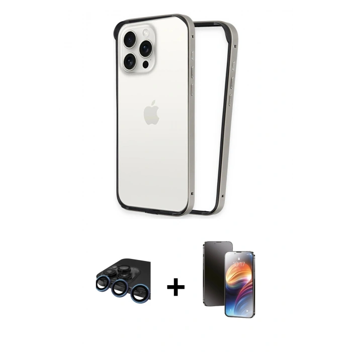 MARSİLYAN™- iPhone 15 Pro Kılıf Pusula Asil Koleksiyonu - Siyah 3D Antistatik Mat Seramik Nano Ekran Koruyucu + Raze Metal Kamera Lens - LT