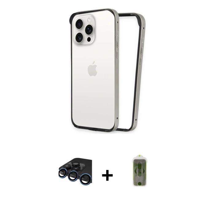 MARSİLYAN™- iPhone 15 Pro Kılıf Pusula Asil Koleksiyonu - Siyah Joko Magic 5D Hayalet Cam + Raze Metal Kamera Lens - LT