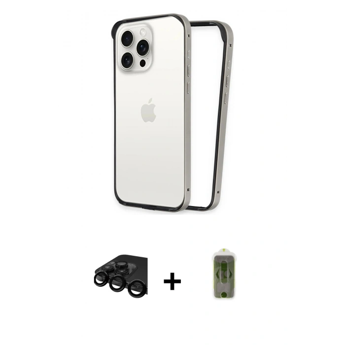 MARSİLYAN™- iPhone 15 Pro Kılıf Pusula Asil Koleksiyonu - Siyah Joko Magic 5D Hayalet Cam + Raze Metal Kamera Lens - SH
