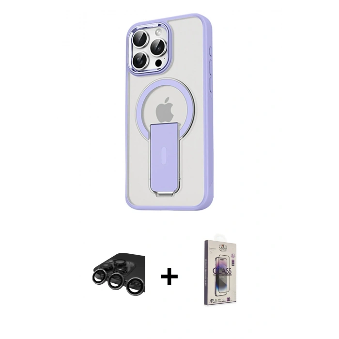 MARSİLYAN™- iPhone 15 Pro Kılıf Pusula Doku Koleksiyonu - Siyah Bilvis 3D Cam Ekran Koruyucu + Titanyum Gri Raze Metal Kamera Lens