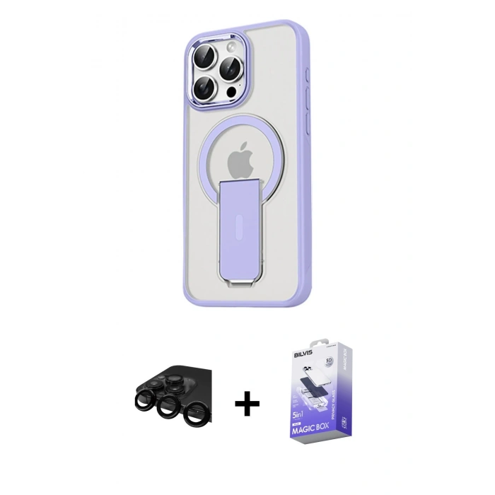 MARSİLYAN™- iPhone 15 Pro Kılıf Pusula Doku Koleksiyonu - Siyah Bilvis 5in1 5D Magic Hayalet Cam Ekran Koruyucu + Siyah Raze Metal Kamera Lens