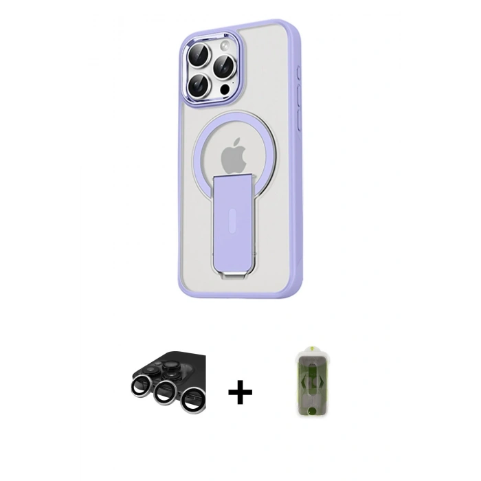 MARSİLYAN™- iPhone 15 Pro Kılıf Pusula Doku Koleksiyonu - Siyah Joko Magic 5D Hayalet Cam + Gümüş Raze Metal Kamera Lens