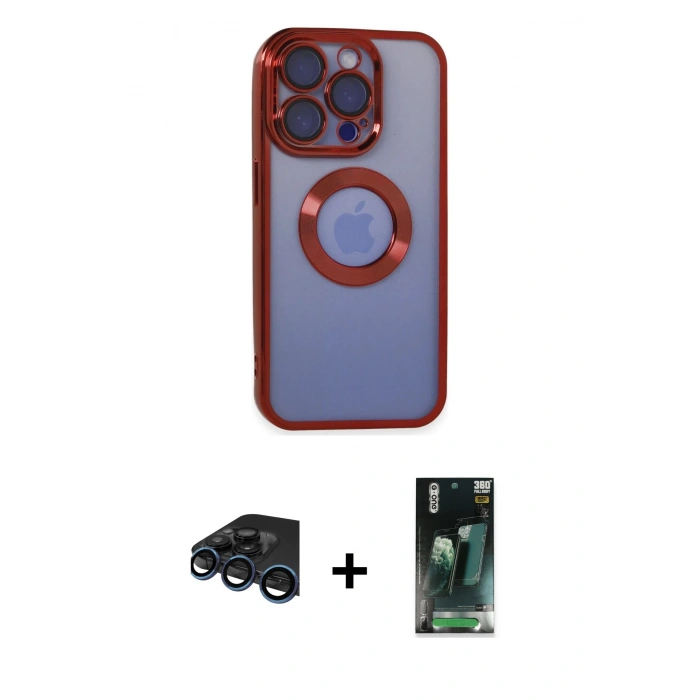MARSİLYAN™- iPhone 15 Pro Kılıf Pusula Form - Şeffaf 360 Full Body Arka Koruyucu + Raze Metal Kamera Lens - LT