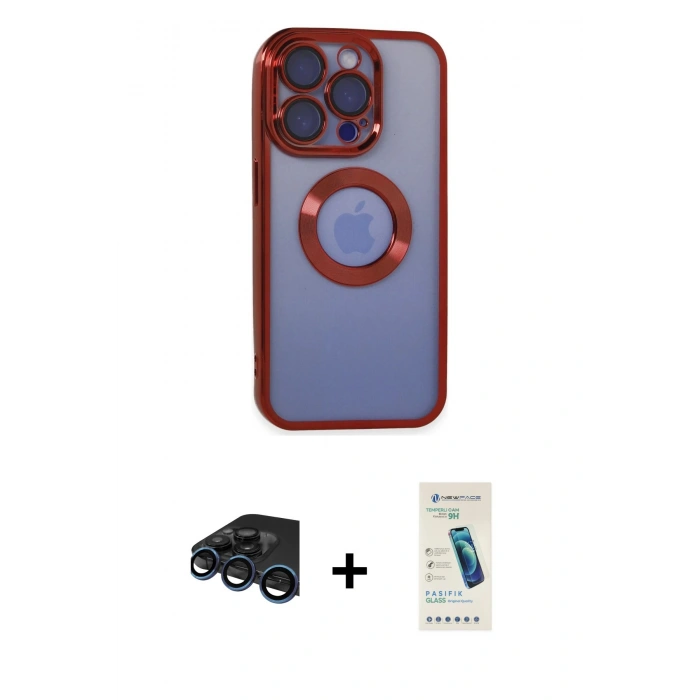 MARSİLYAN™- iPhone 15 Pro Kılıf Pusula Form - Şeffaf Pasifik Cam Ekran Koruyucu + Raze Metal Kamera Lens - LT