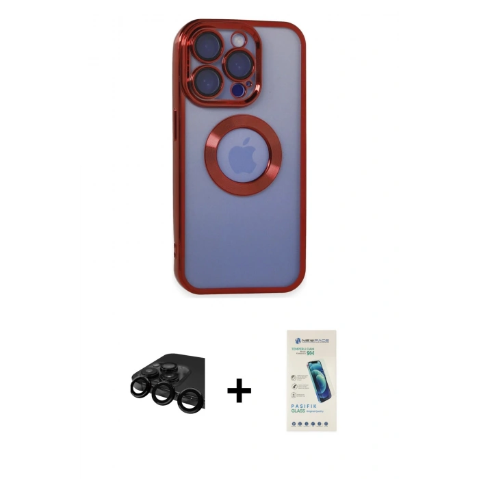 MARSİLYAN™- iPhone 15 Pro Kılıf Pusula Form - Şeffaf Pasifik Cam Ekran Koruyucu + Raze Metal Kamera Lens - SH