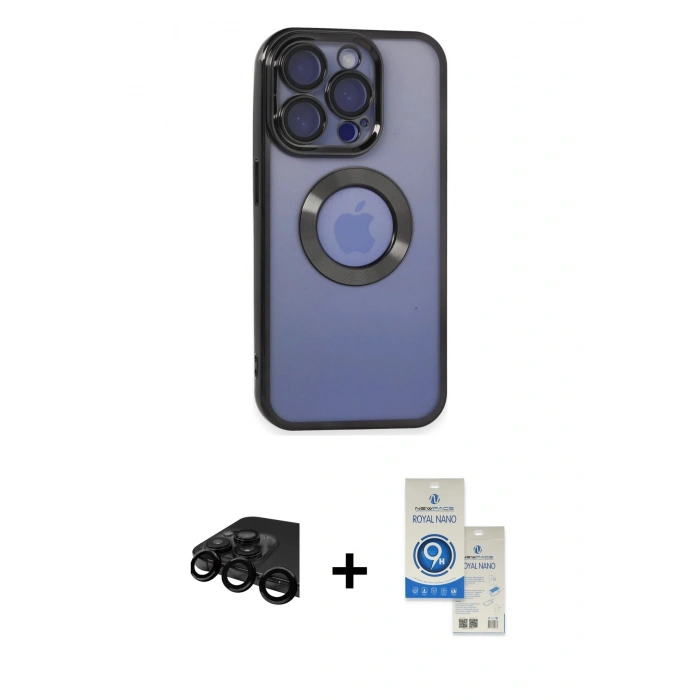 MARSİLYAN™- iPhone 15 Pro Kılıf Pusula Form - Şeffaf Royal Nano Ekran Koruyucu + Raze Metal Kamera Lens - SH