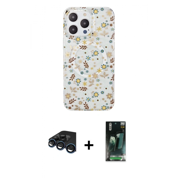 MARSİLYAN™- iPhone 15 Pro Kılıf Pusula Form - Siyah 360 Mat Full Body Arka Koruyucu + Raze Metal Kamera Lens - LT