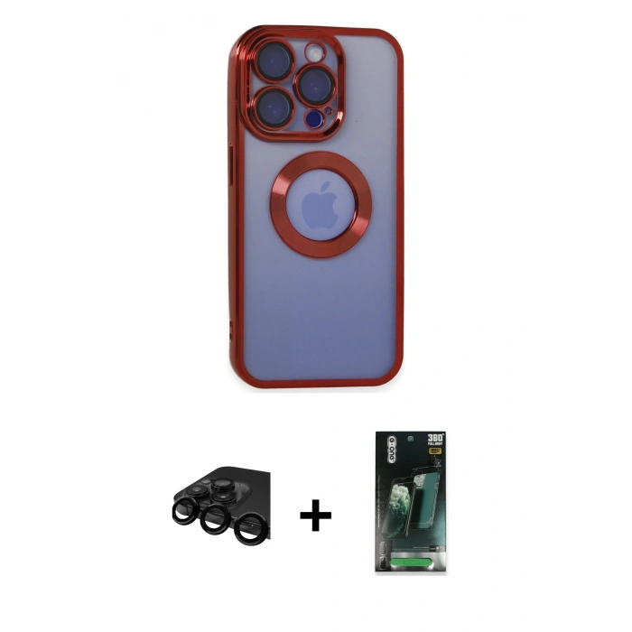 MARSİLYAN™- iPhone 15 Pro Kılıf Pusula Form - Siyah 360 Mat Full Body Arka Koruyucu + Raze Metal Kamera Lens - SH