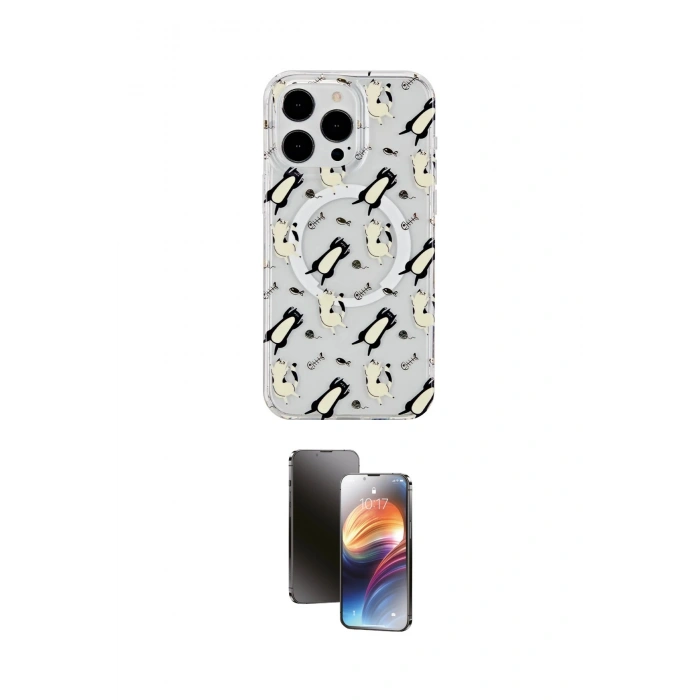 MARSİLYAN™- iPhone 15 Pro Kılıf Pusula Form - Siyah 3D Antistatik Mat Seramik Nano Ekran Koruyucu