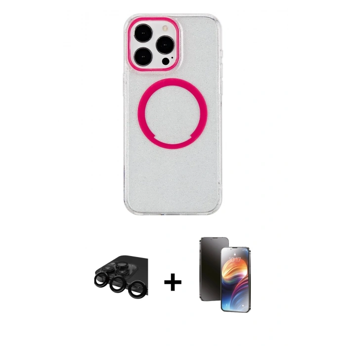 MARSİLYAN™- iPhone 15 Pro Kılıf Pusula Form - Siyah 3D Antistatik Mat Seramik Nano Ekran Koruyucu + Raze Metal Kamera Lens - SH