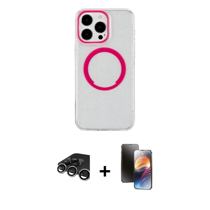 MARSİLYAN™- iPhone 15 Pro Kılıf Pusula Form - Siyah 3D Antistatik Mat Seramik Nano Ekran Koruyucu + Raze Metal Kamera Lens - GS