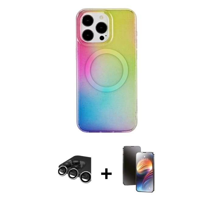 MARSİLYAN™- iPhone 15 Pro Kılıf Pusula Form - Siyah 3D Antistatik Mat Seramik Nano Ekran Koruyucu + Raze Metal Kamera Lens - GS