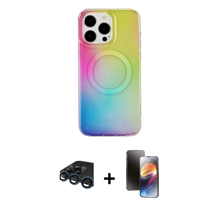 MARSİLYAN™- iPhone 15 Pro Kılıf Pusula Form - Siyah 3D Antistatik Mat Seramik Nano Ekran Koruyucu + Raze Metal Kamera Lens - LT