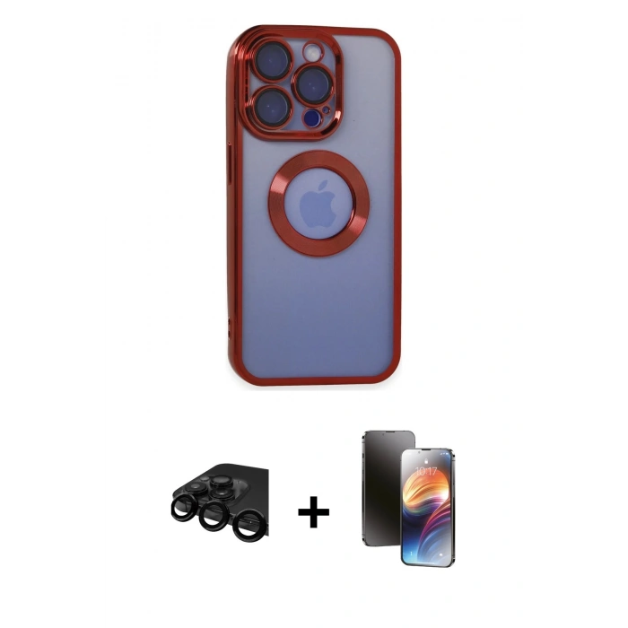 MARSİLYAN™- iPhone 15 Pro Kılıf Pusula Form - Siyah 3D Antistatik Mat Seramik Nano Ekran Koruyucu + Raze Metal Kamera Lens - SH