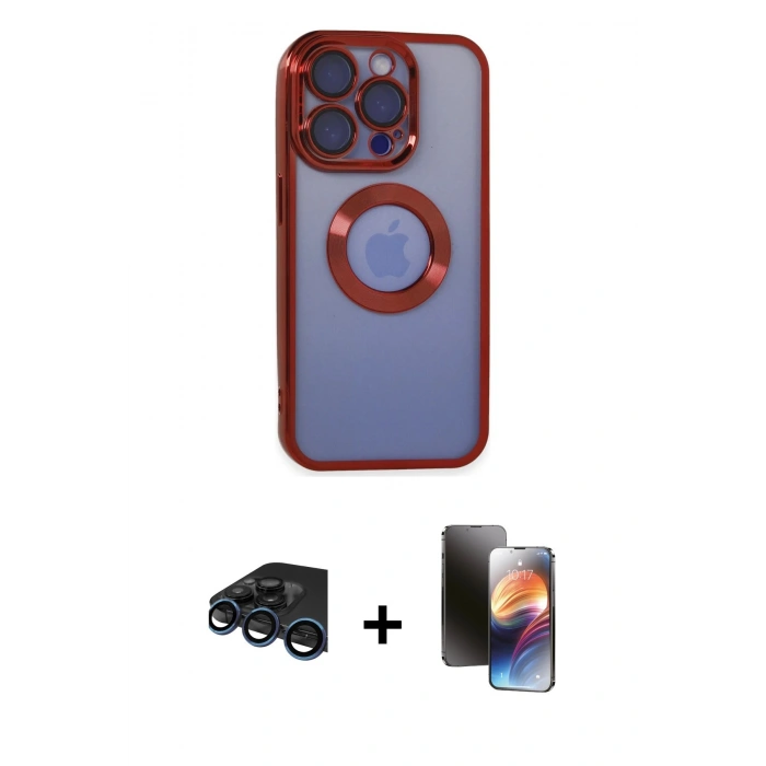 MARSİLYAN™- iPhone 15 Pro Kılıf Pusula Form - Siyah 3D Antistatik Mat Seramik Nano Ekran Koruyucu + Raze Metal Kamera Lens - LT