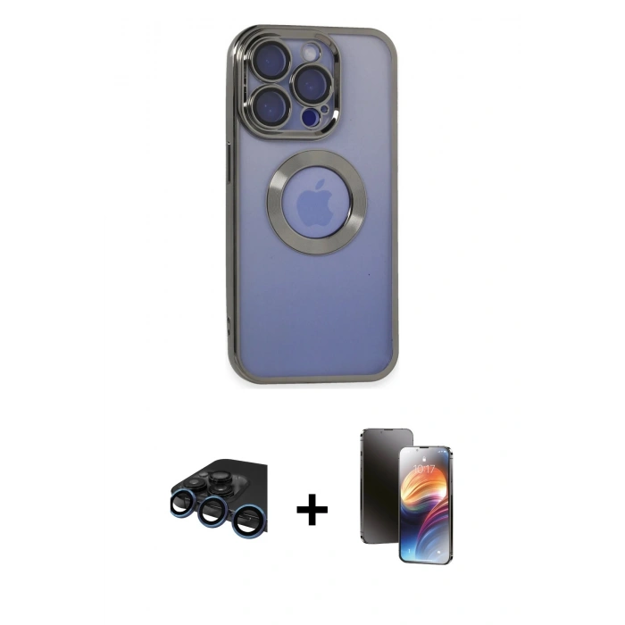 MARSİLYAN™- iPhone 15 Pro Kılıf Pusula Form - Siyah 3D Antistatik Mat Seramik Nano Ekran Koruyucu + Raze Metal Kamera Lens - LT
