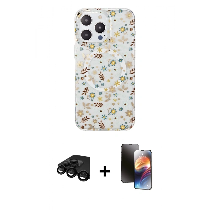 MARSİLYAN™- iPhone 15 Pro Kılıf Pusula Form - Siyah 3D Antistatik Mat Seramik Nano Ekran Koruyucu + Raze Metal Kamera Lens - SH