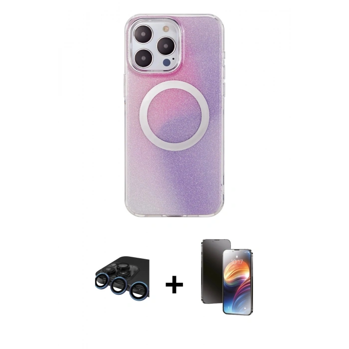 MARSİLYAN™- iPhone 15 Pro Kılıf Pusula Form - Siyah 3D Antistatik Mat Seramik Nano Ekran Koruyucu + Raze Metal Kamera Lens - LT