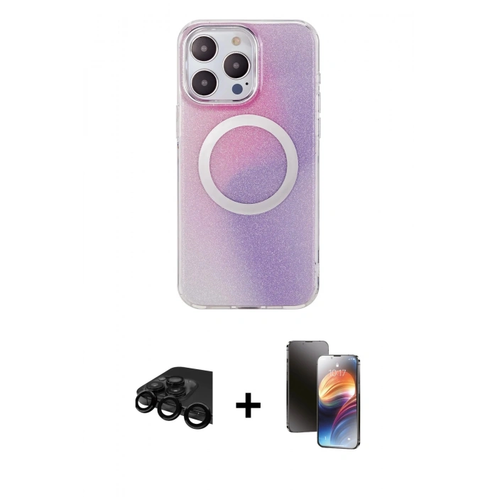 MARSİLYAN™- iPhone 15 Pro Kılıf Pusula Form - Siyah 3D Antistatik Mat Seramik Nano Ekran Koruyucu + Raze Metal Kamera Lens - SH