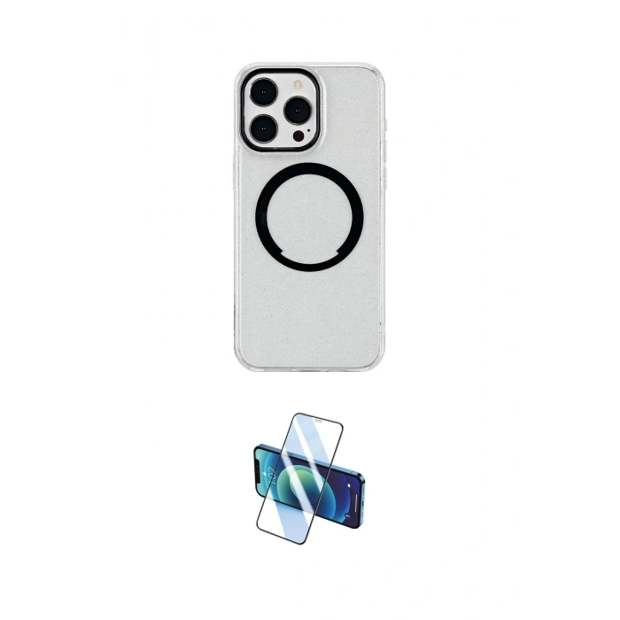 MARSİLYAN™- iPhone 15 Pro Kılıf Pusula Form - Siyah 3D Antistatik Seramik Nano Ekran Koruyucu