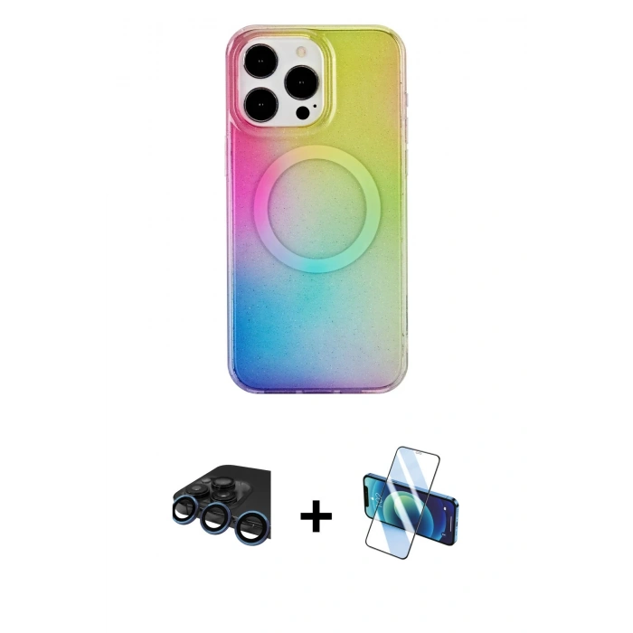 MARSİLYAN™- iPhone 15 Pro Kılıf Pusula Form - Siyah 3D Antistatik Seramik Nano Ekran Koruyucu + Raze Metal Kamera Lens - LT