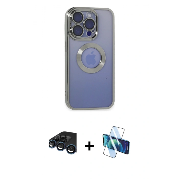 MARSİLYAN™- iPhone 15 Pro Kılıf Pusula Form - Siyah 3D Antistatik Seramik Nano Ekran Koruyucu + Raze Metal Kamera Lens - LT