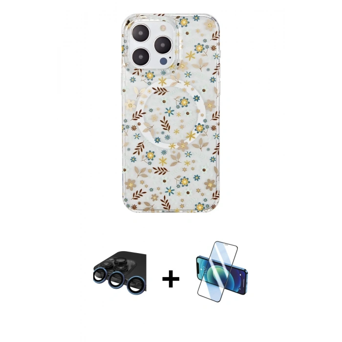 MARSİLYAN™- iPhone 15 Pro Kılıf Pusula Form - Siyah 3D Antistatik Seramik Nano Ekran Koruyucu + Raze Metal Kamera Lens - LT
