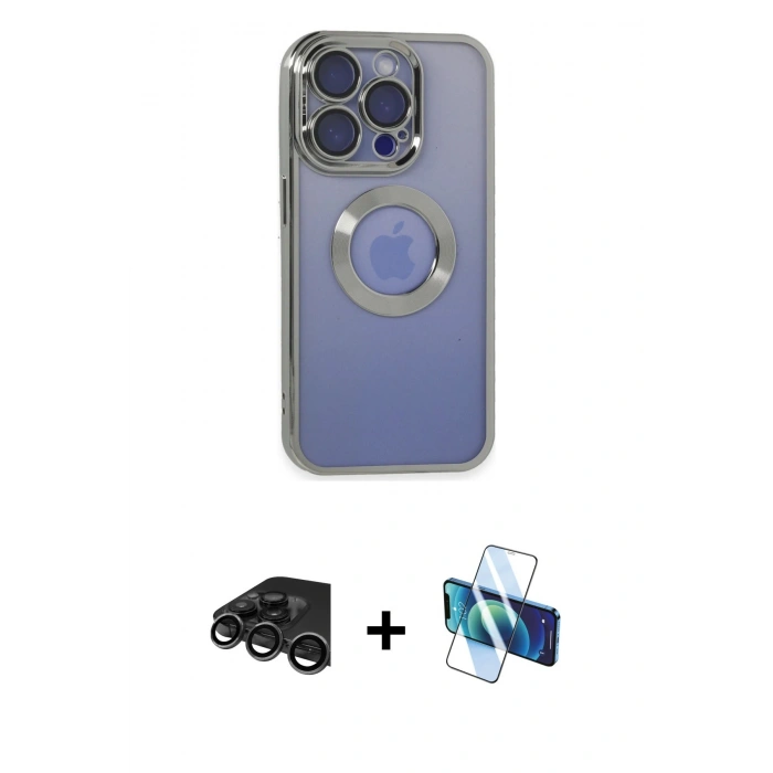 MARSİLYAN™- iPhone 15 Pro Kılıf Pusula Form - Siyah 3D Antistatik Seramik Nano Ekran Koruyucu + Raze Metal Kamera Lens - TMGI