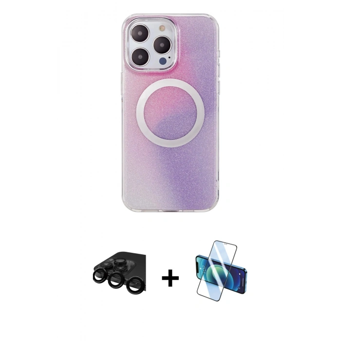 MARSİLYAN™- iPhone 15 Pro Kılıf Pusula Form - Siyah 3D Antistatik Seramik Nano Ekran Koruyucu + Raze Metal Kamera Lens - SH