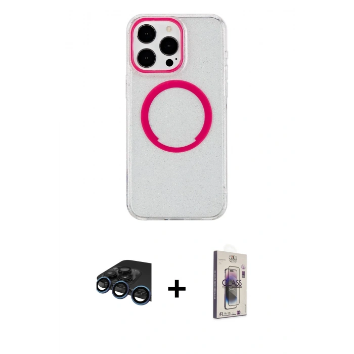 MARSİLYAN™- iPhone 15 Pro Kılıf Pusula Form - Siyah Bilvis 3D Cam Ekran Koruyucu + Raze Metal Kamera Lens - LT