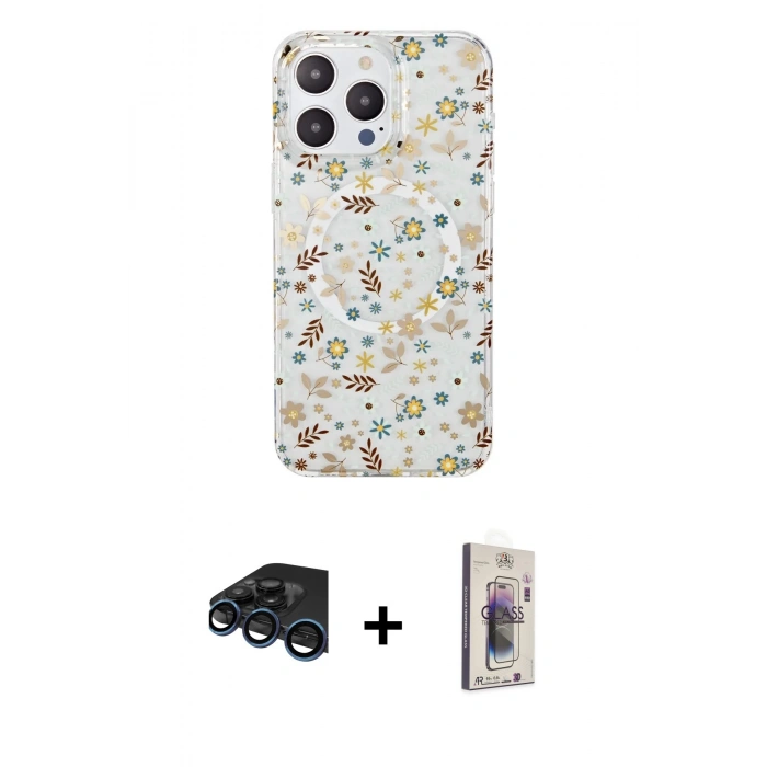 MARSİLYAN™- iPhone 15 Pro Kılıf Pusula Form - Siyah Bilvis 3D Cam Ekran Koruyucu + Raze Metal Kamera Lens - LT