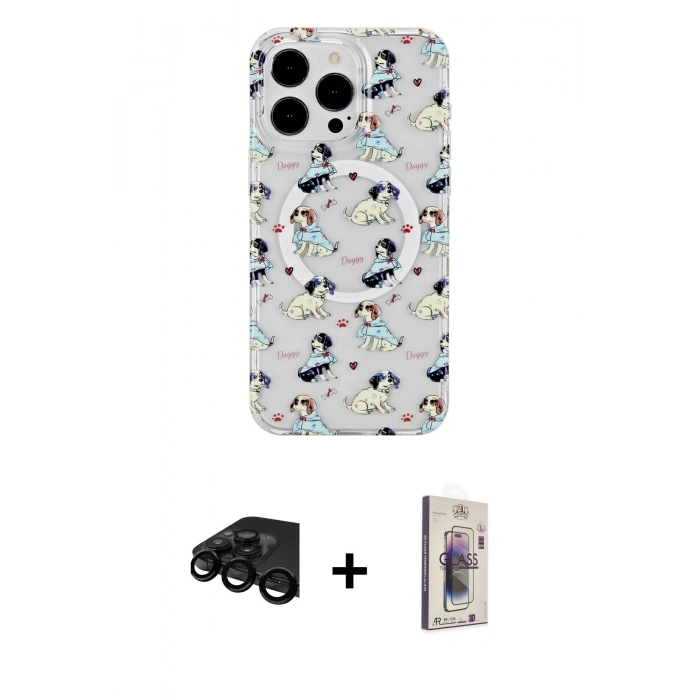 MARSİLYAN™- iPhone 15 Pro Kılıf Pusula Form - Siyah Bilvis 3D Cam Ekran Koruyucu + Raze Metal Kamera Lens - SH