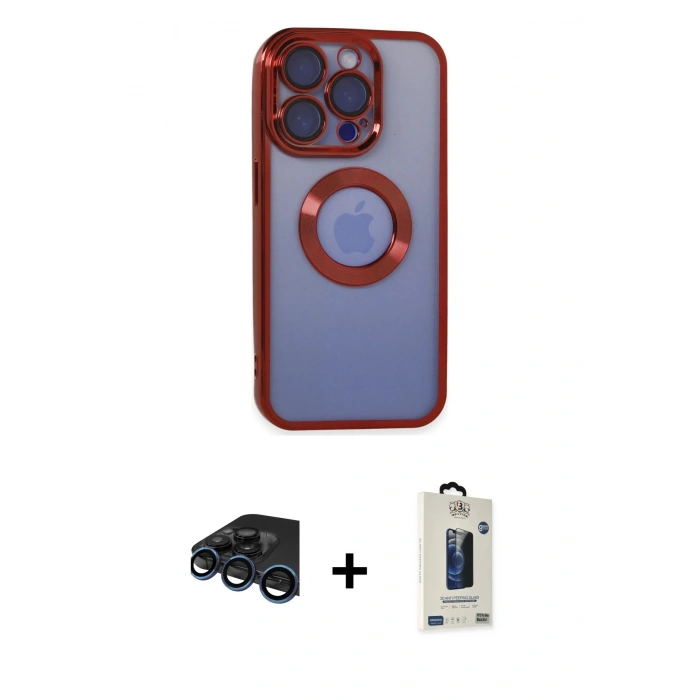 MARSİLYAN™- iPhone 15 Pro Kılıf Pusula Form - Siyah Bilvis Hayalet Cam Ekran Koruyucu + Lacivert Raze Metal Kamera Lens