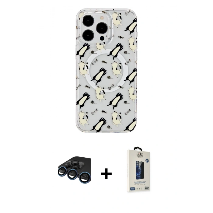 MARSİLYAN™- iPhone 15 Pro Kılıf Pusula Form - Siyah Bilvis Hayalet Cam Ekran Koruyucu + Raze Metal Kamera Lens - LT