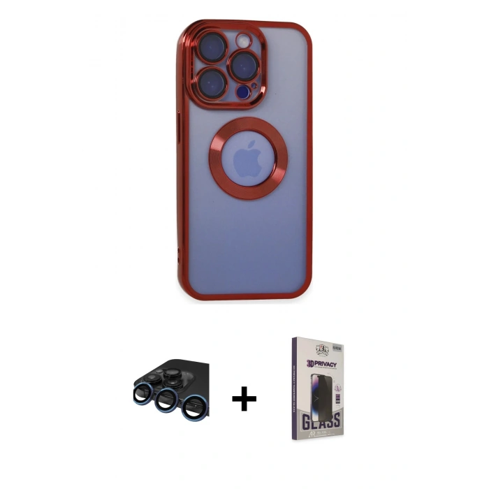 MARSİLYAN™- iPhone 15 Pro Kılıf Pusula Form - Siyah Bilvis Hayalet Cam Ekran Koruyucu + Raze Metal Kamera Lens - LT