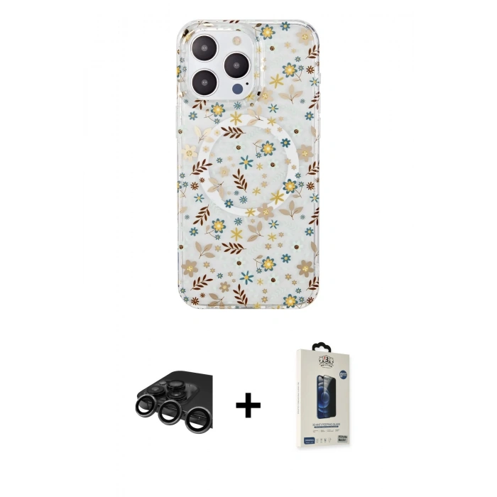 MARSİLYAN™- iPhone 15 Pro Kılıf Pusula Form - Siyah Bilvis Hayalet Cam Ekran Koruyucu + Raze Metal Kamera Lens - TMGI