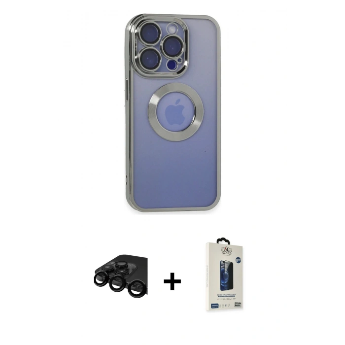 MARSİLYAN™- iPhone 15 Pro Kılıf Pusula Form - Siyah Bilvis Hayalet Cam Ekran Koruyucu + Raze Metal Kamera Lens - SH