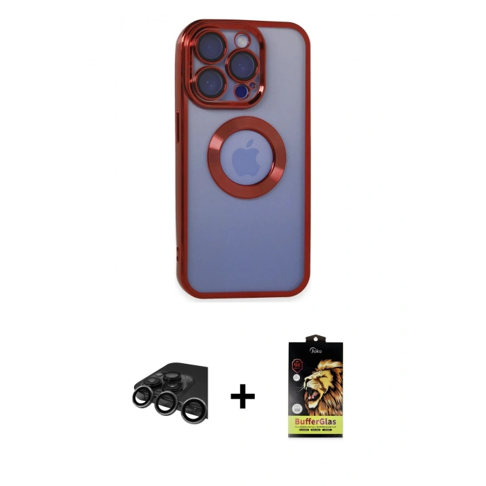 MARSİLYAN™- iPhone 15 Pro Kılıf Pusula Form - Siyah Buffer Cam Ekran Koruyucu + Raze Metal Kamera Lens - TMGI