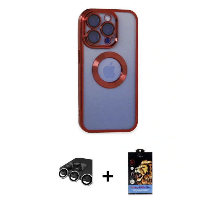 MARSİLYAN™- iPhone 15 Pro Kılıf Pusula Form - Siyah Buffer Hayalet Cam Ekran Koruyucu + Gümüş Raze Metal Kamera Lens