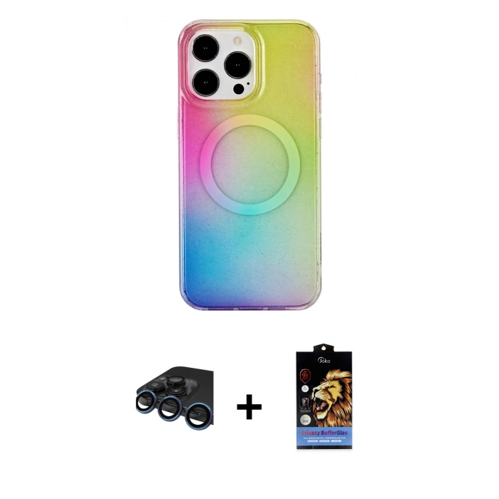 MARSİLYAN™- iPhone 15 Pro Kılıf Pusula Form - Siyah Buffer Hayalet Cam Ekran Koruyucu + Raze Metal Kamera Lens - LT