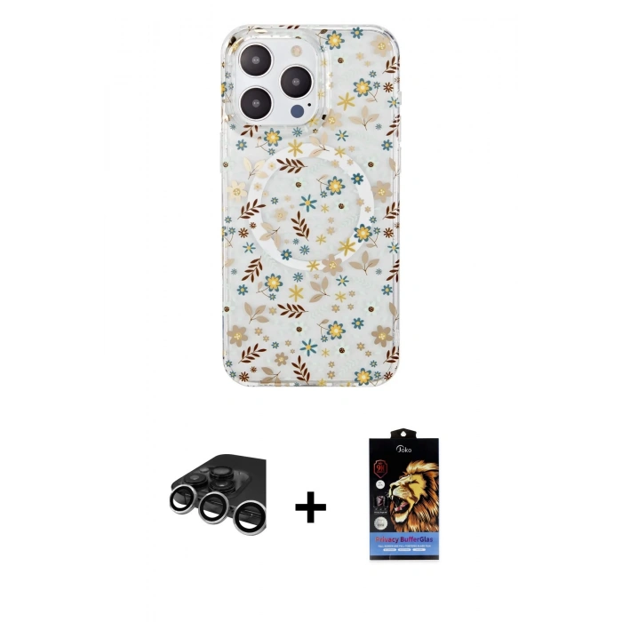 MARSİLYAN™- iPhone 15 Pro Kılıf Pusula Form - Siyah Buffer Hayalet Cam Ekran Koruyucu + Raze Metal Kamera Lens - GS