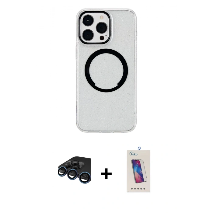 MARSİLYAN™- iPhone 15 Pro Kılıf Pusula Form - Siyah Joko 5D Cam + Raze Metal Kamera Lens - LT