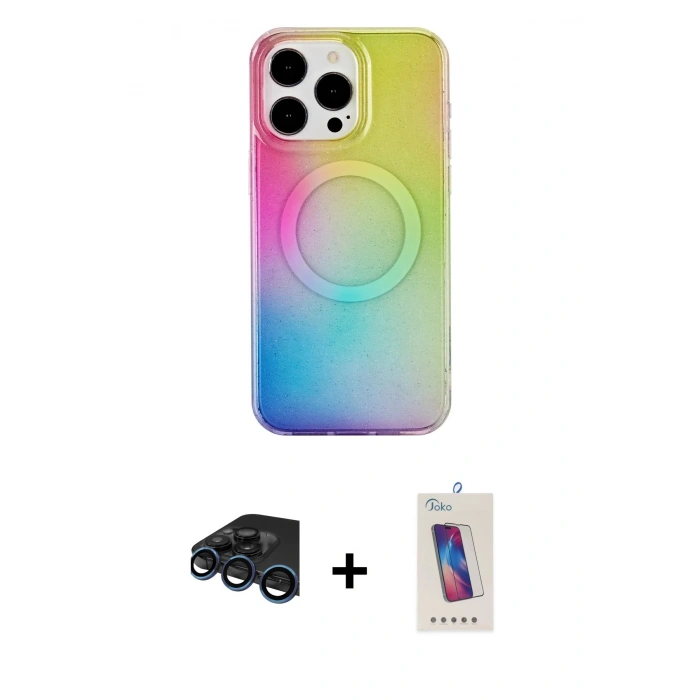 MARSİLYAN™- iPhone 15 Pro Kılıf Pusula Form - Siyah Joko 5D Cam + Raze Metal Kamera Lens - LT