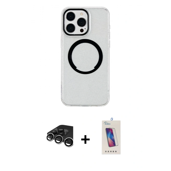 MARSİLYAN™- iPhone 15 Pro Kılıf Pusula Form - Siyah Joko 5D Cam + Raze Metal Kamera Lens - GS