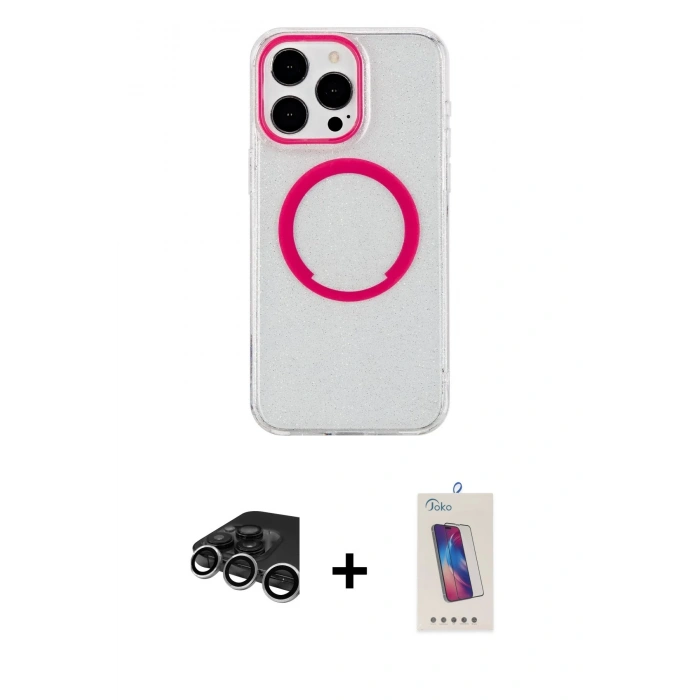 MARSİLYAN™- iPhone 15 Pro Kılıf Pusula Form - Siyah Joko 5D Cam + Raze Metal Kamera Lens - GS