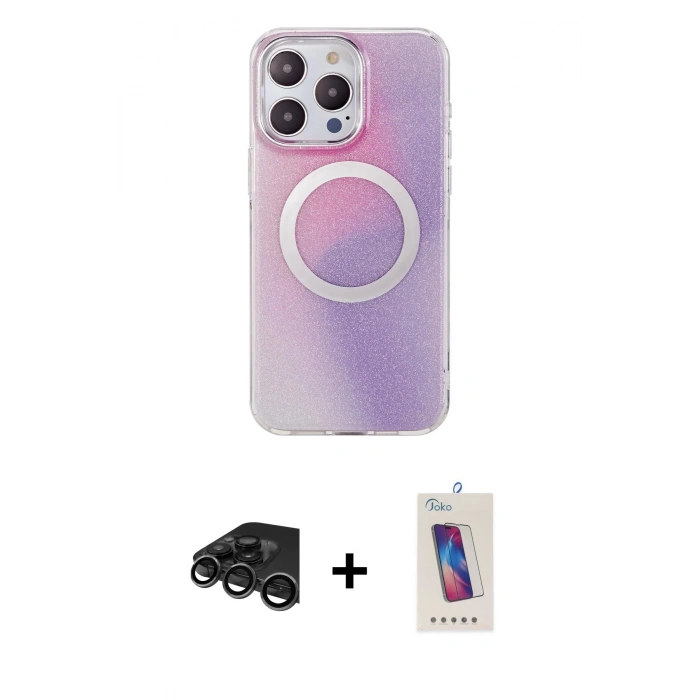 MARSİLYAN™- iPhone 15 Pro Kılıf Pusula Form - Siyah Joko 5D Cam + Raze Metal Kamera Lens - TMGI