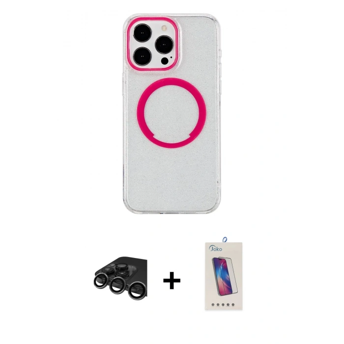 MARSİLYAN™- iPhone 15 Pro Kılıf Pusula Form - Siyah Joko 5D Cam + Raze Metal Kamera Lens - TMGI