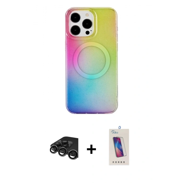 MARSİLYAN™- iPhone 15 Pro Kılıf Pusula Form - Siyah Joko 5D Cam + Raze Metal Kamera Lens - TMGI
