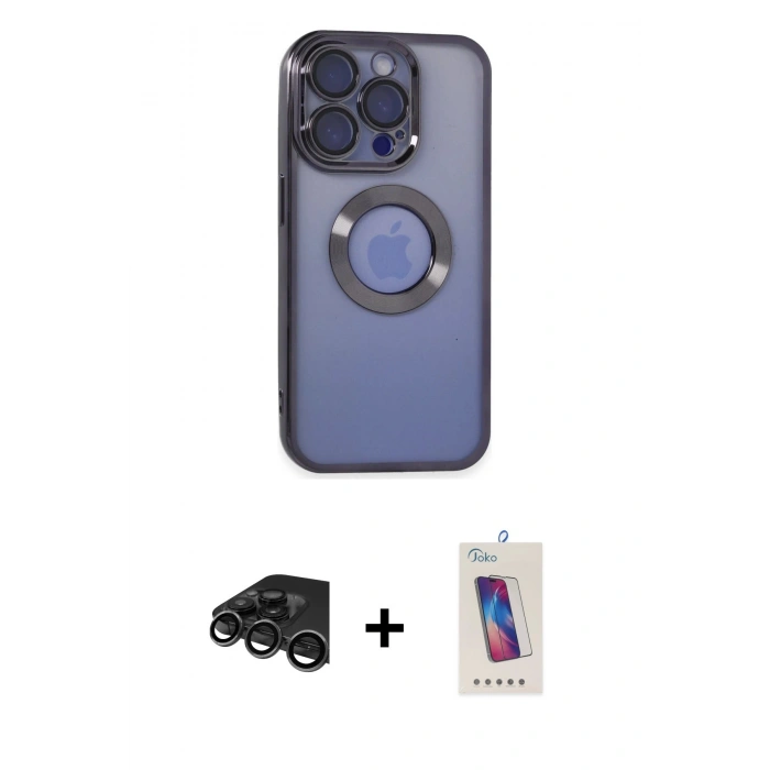 MARSİLYAN™- iPhone 15 Pro Kılıf Pusula Form - Siyah Joko 5D Cam + Raze Metal Kamera Lens - TMGI